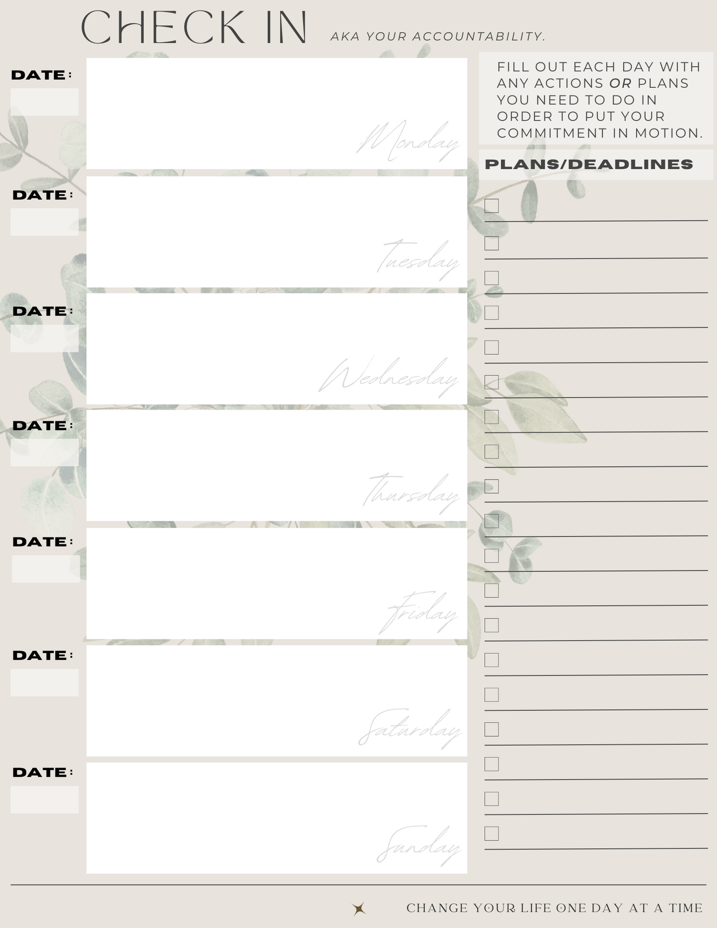 Life Changing Planner Printable PDF